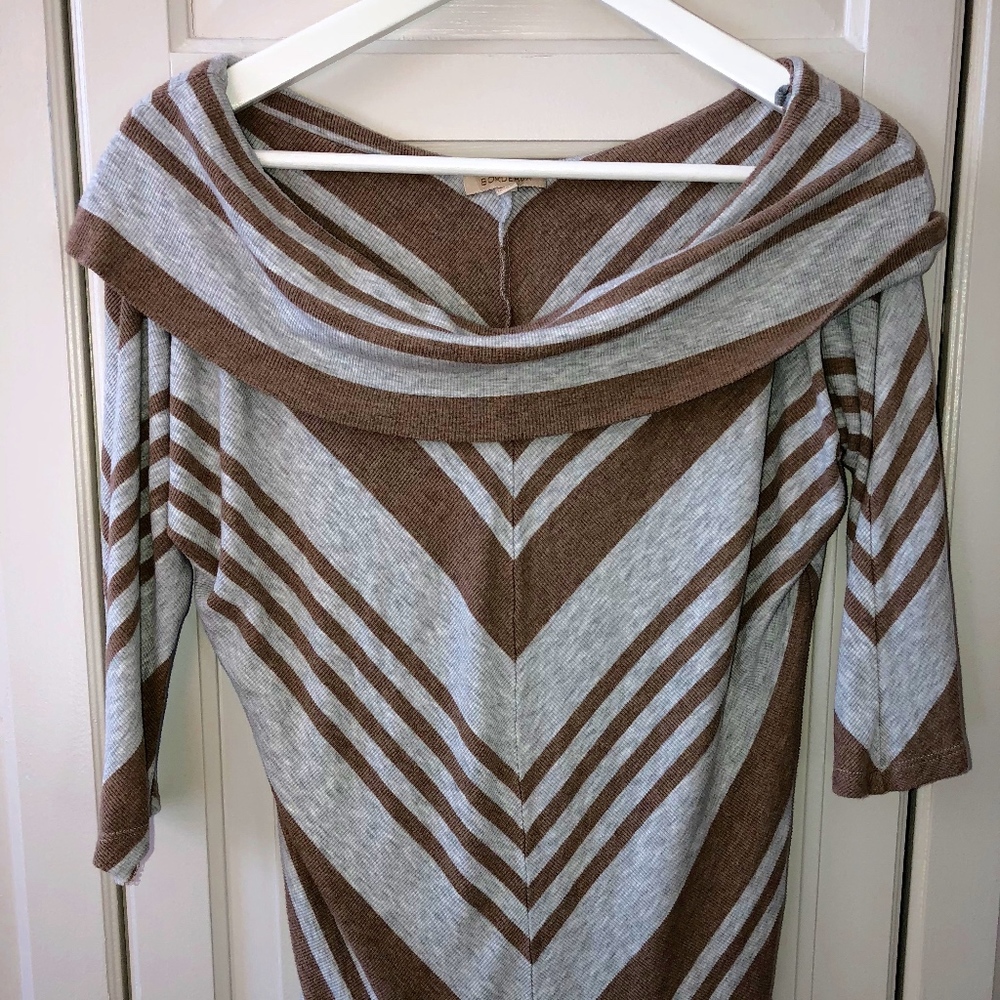 Grey and brown cowl neck